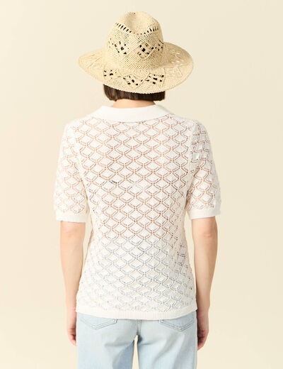 Pull manches courtes ajouré blanc femme