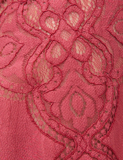 Blouse cintr&eacute;e dentelle manches longues rouge fonc&eacute; femme