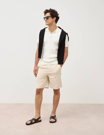 Polo cintr&eacute; manches courtes ecru homme