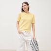 Pull droit col rond manches courtes jaune clair femme