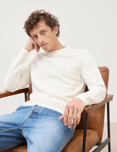 Pull col rond manches longues ecru homme
