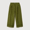 Pantalon droit 7/8&egrave;me brod&eacute; vert kaki femme