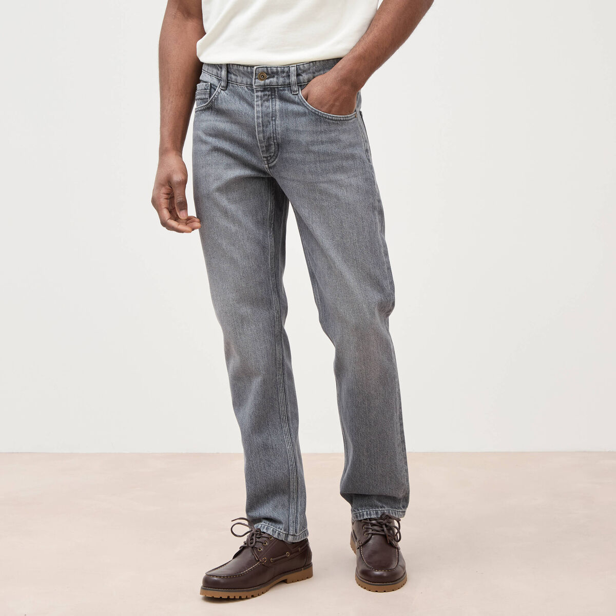 Jeans straight longueur 32 en coton bleu gris homme