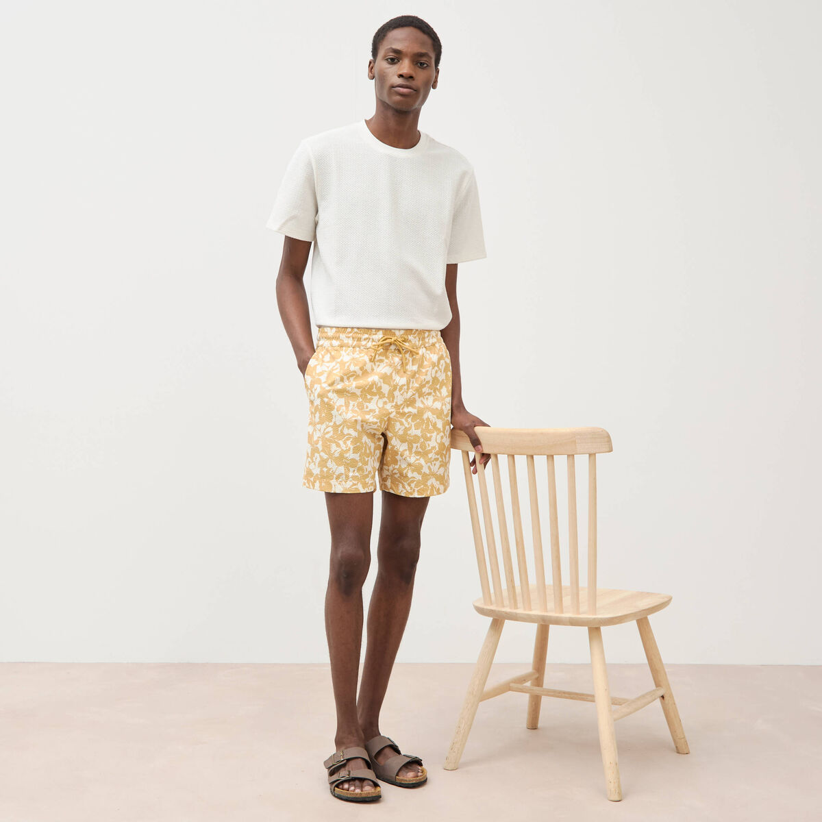 Maillot de bain doubl&eacute; jaune moutarde homme