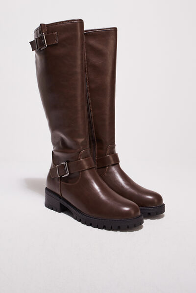 Bottes à talons crantées marron foncé femme