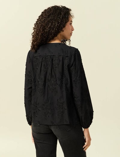 Chemise manches longues broderie coton noir femme