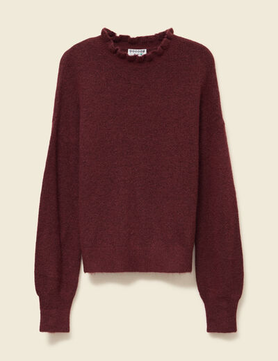 Pull col montant manches longues bordeaux femme