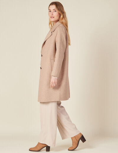 Manteau droit long boutonné marron clair femme