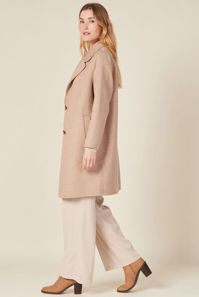 Manteau droit long boutonné marron clair femme