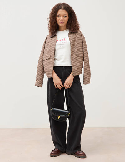 T-shirt cintr&eacute; col rond manches courtes ecru femme
