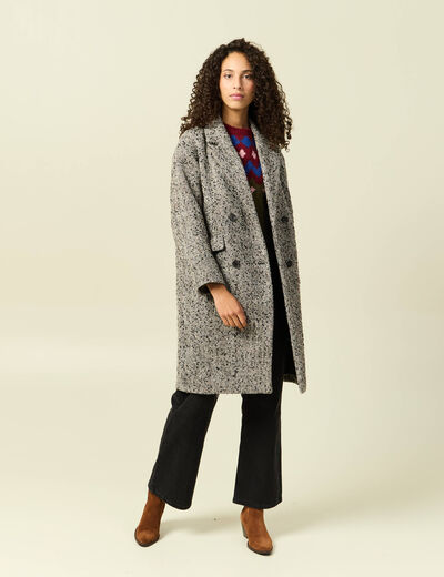 Manteau long oversize col montant gris fonc&eacute; femme