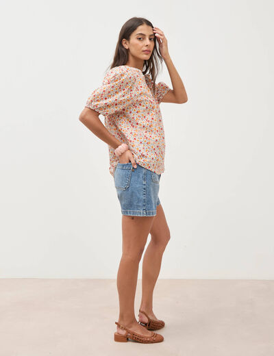 Blouse droite en coton manches courtes orange fonc&eacute; femme