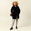 Manteau long laine mouton noir femme