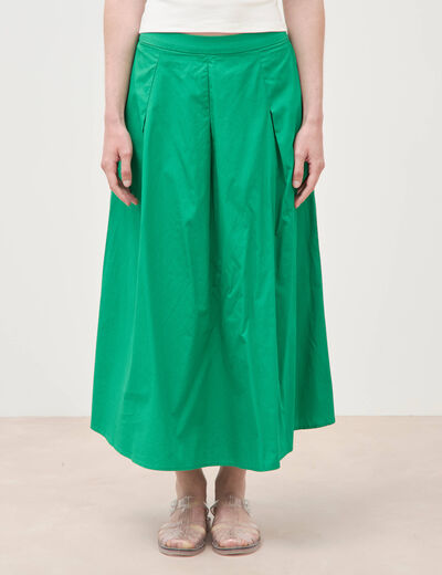Jupe longue &eacute;vas&eacute;e en coton ray&eacute; vert femme