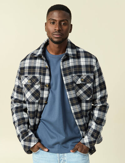 Surchemise oversize courte doubl&eacute;e bleu marine homme