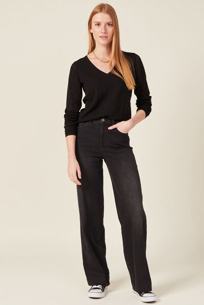 Pull à manches longues noir femme