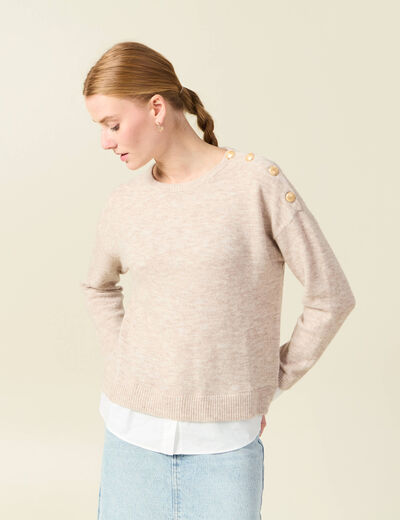 Pull manches longues 2-en-1 creme femme