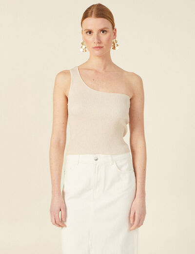 Pull asymétrique creme femme