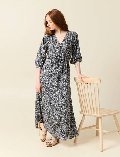 Robe longue trapèze bleu femme