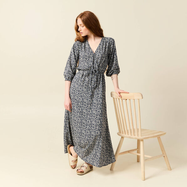 Robe longue trapèze bleu femme