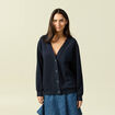 Cardigan oversize col v manches longues bleu marine femme