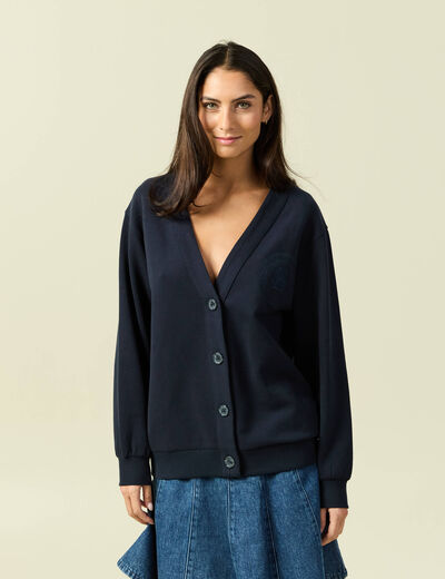 Cardigan oversize col v manches longues bleu marine femme