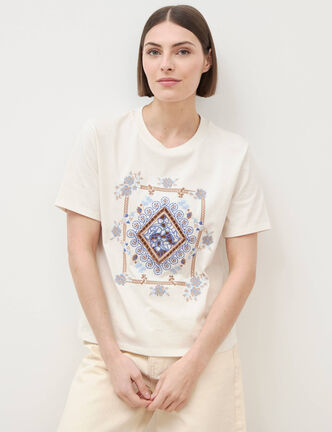 T-shirt en coton manches courtes ivoire femme