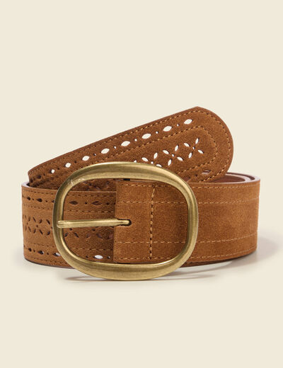 Ceinture large en cuir marron femme