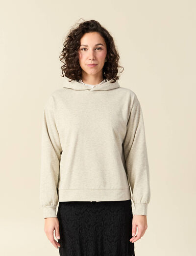 Sweat &agrave; capuche manches longues brillant gris femme