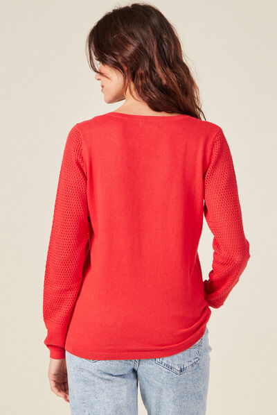 Pull à manches longues rouge foncé femme