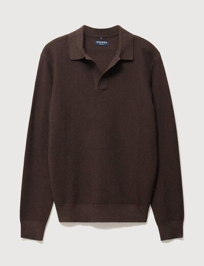 Pull droit col polo manches longues marron homme