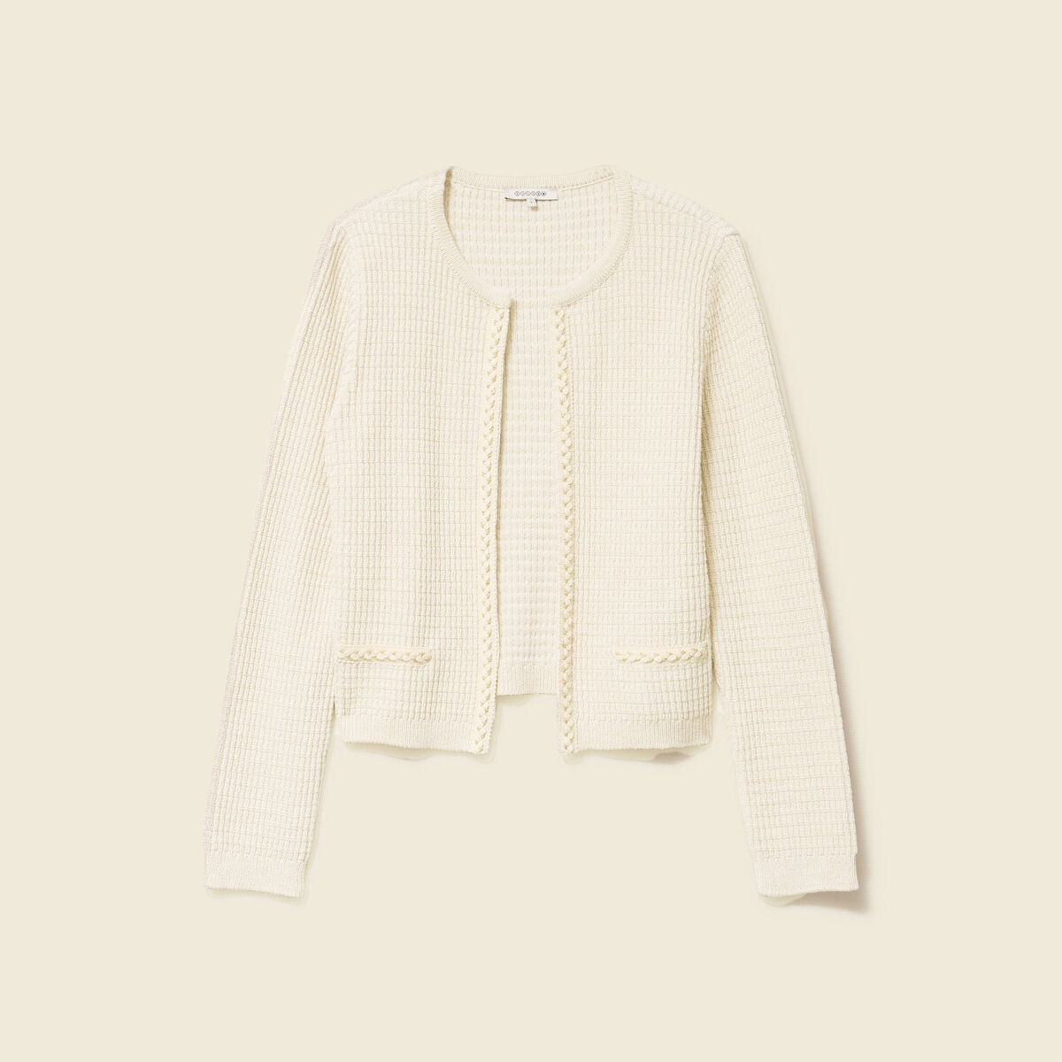 Gilet court droit manches longues creme femme