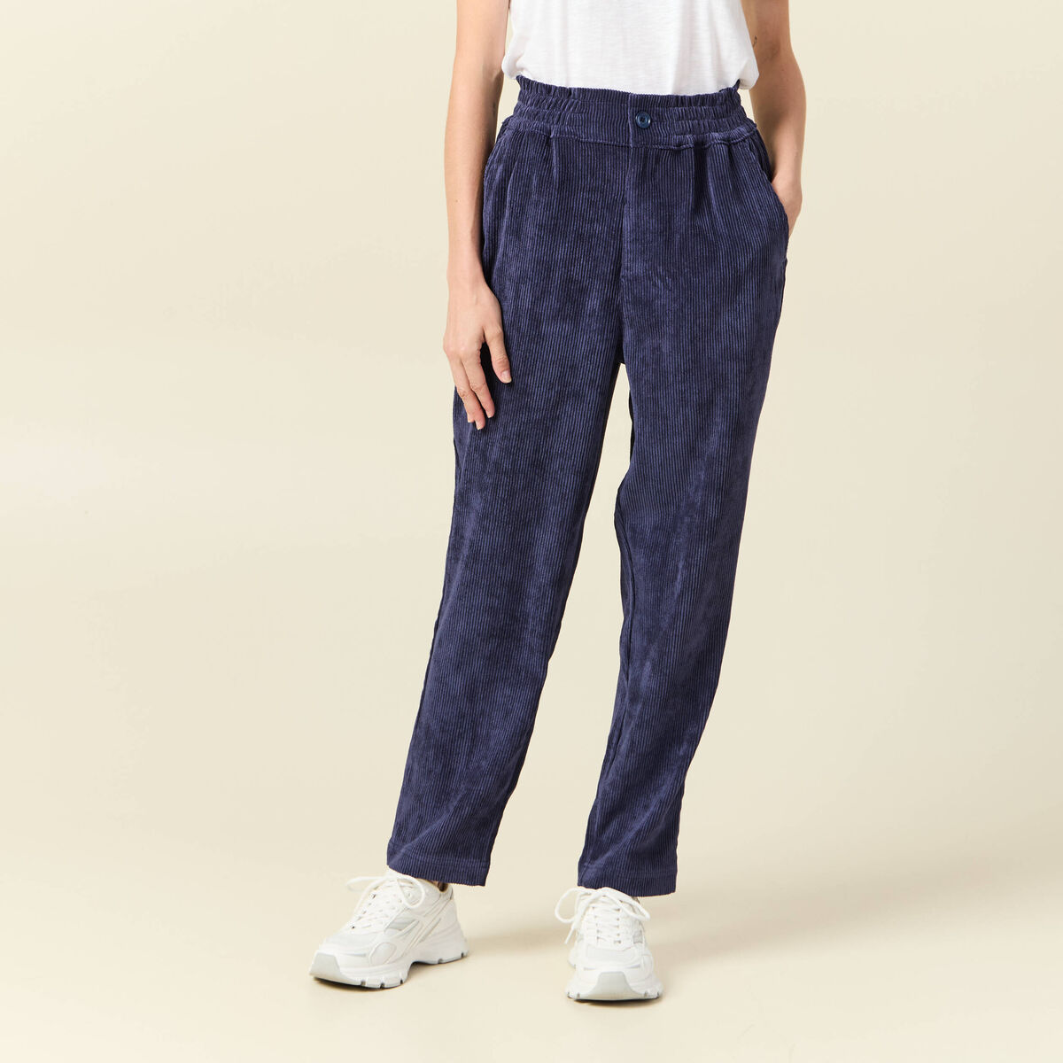 Tregging velours 7/8ème bleu marine femme