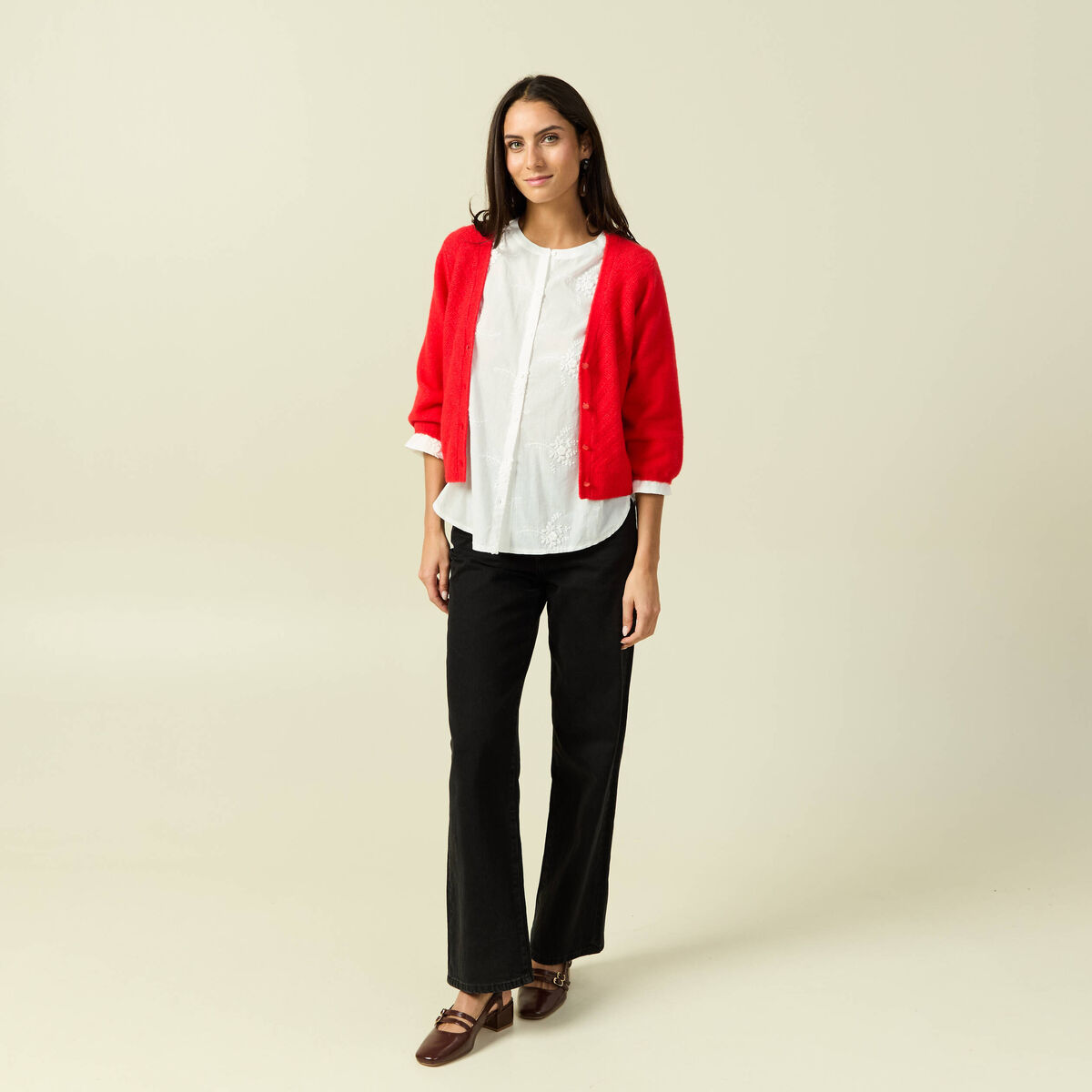 Gilet manches 3/4 rouge fonc&eacute; femme