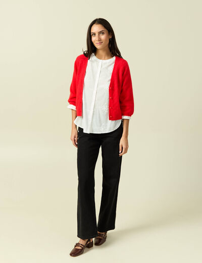 Gilet manches 3/4 rouge fonc&eacute; femme
