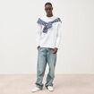 T-shirt droit en coton manches longues blanc homme