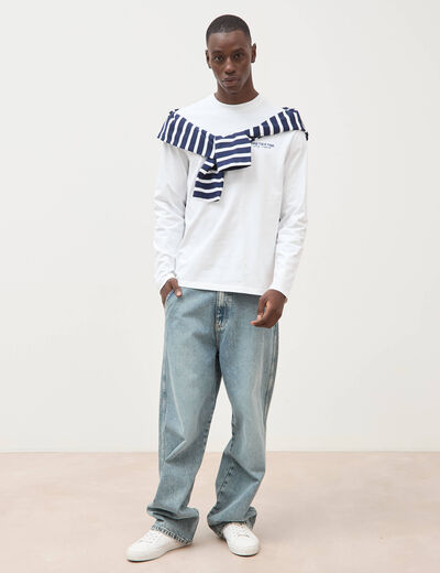 T-shirt droit en coton manches longues blanc homme