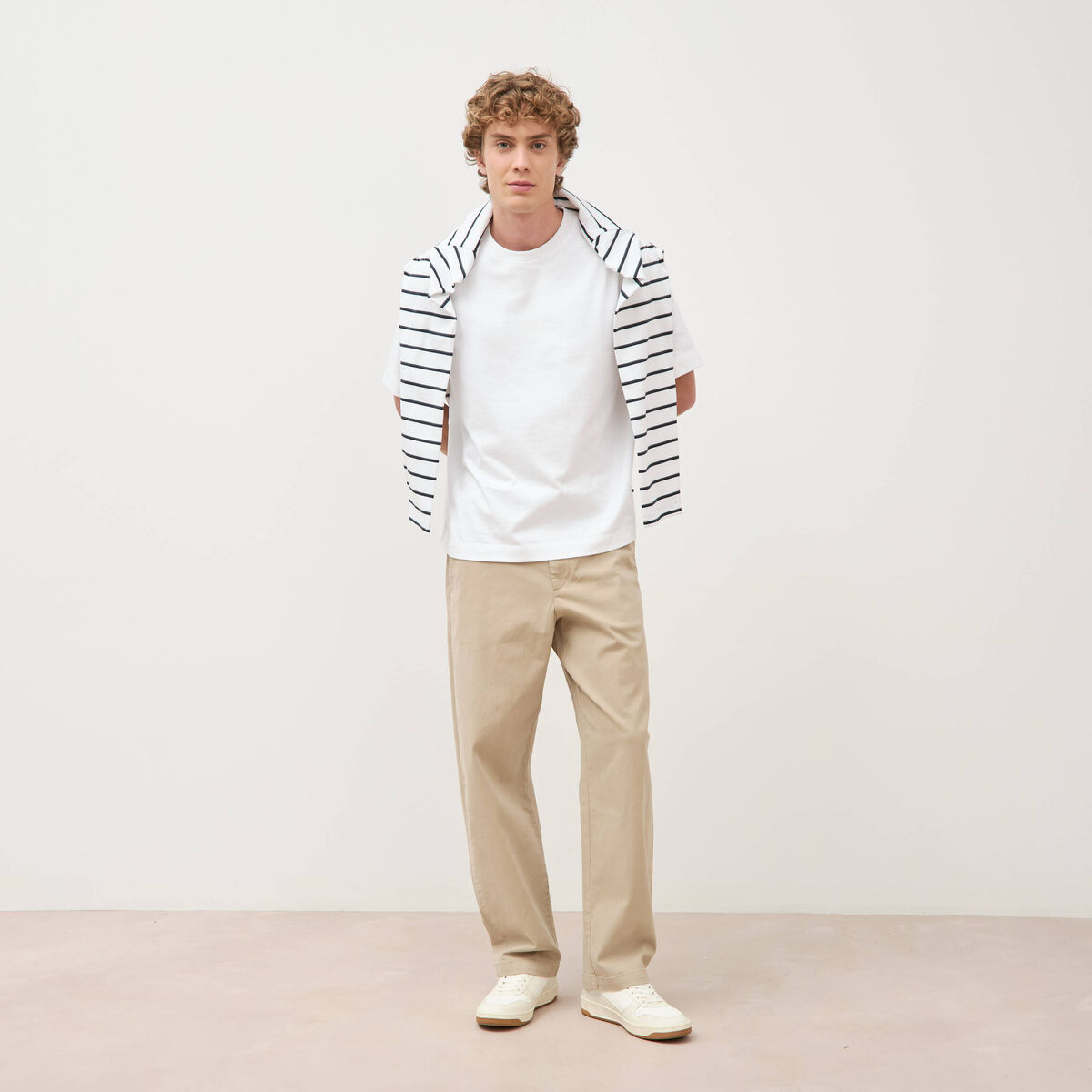 Pantalon coupe large beige homme