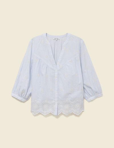Chemise col tunisien manches 3/4 blanc femme