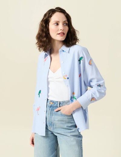 Chemise manches longues bleu femme
