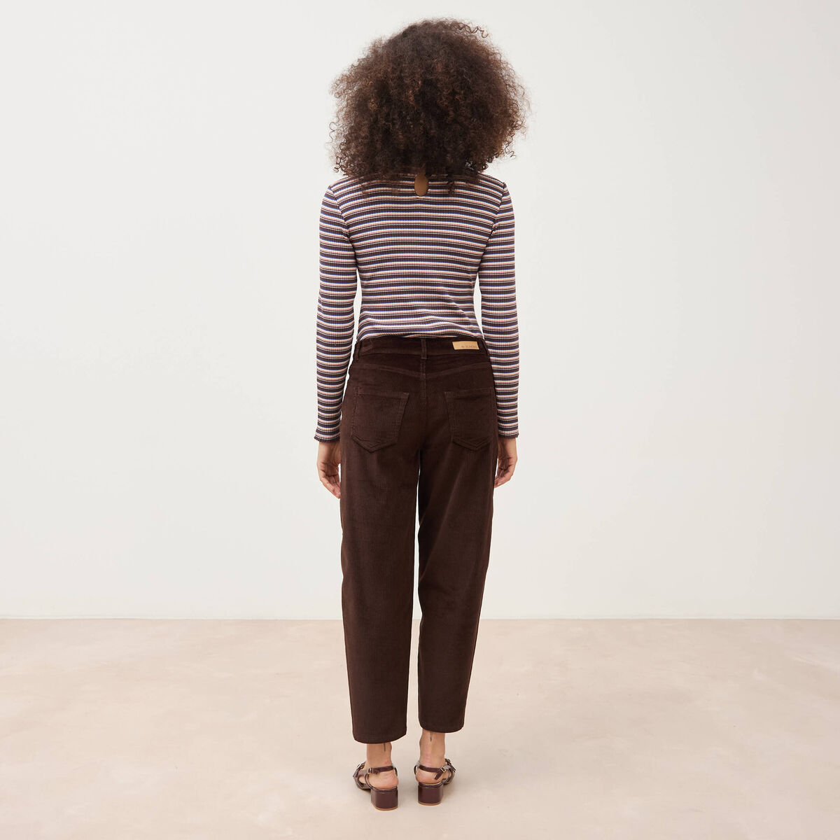 Pantalon barrel taille haute velours marron femme