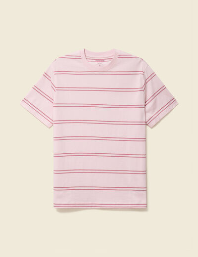 T-shirt ample ray&eacute; avec broderie rose clair homme