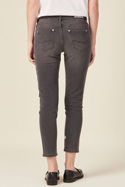 Jeans slim taille basse 7/8ème denim gris femme