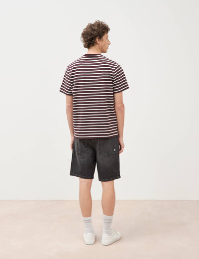 T-shirt en coton manches courtes marron fonc&eacute; homme