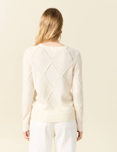 Pull manches longues sequins creme femme