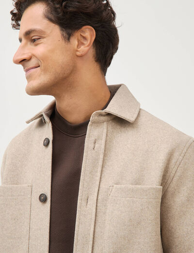 Surchemise boutonn&eacute;e beige homme