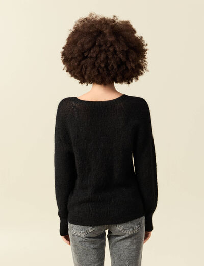 Pull manches longues col rond noir femme