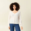 Gilet ajour&eacute; col V manches longues ecru femme