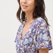 Robe droite 3/4 col v manches courtes bleu femme