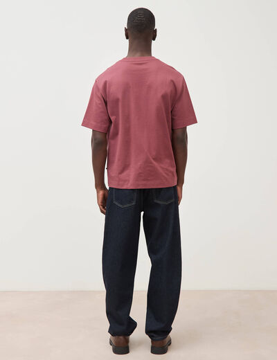 T-shirt droit en coton col ras du cou vieux rose homme